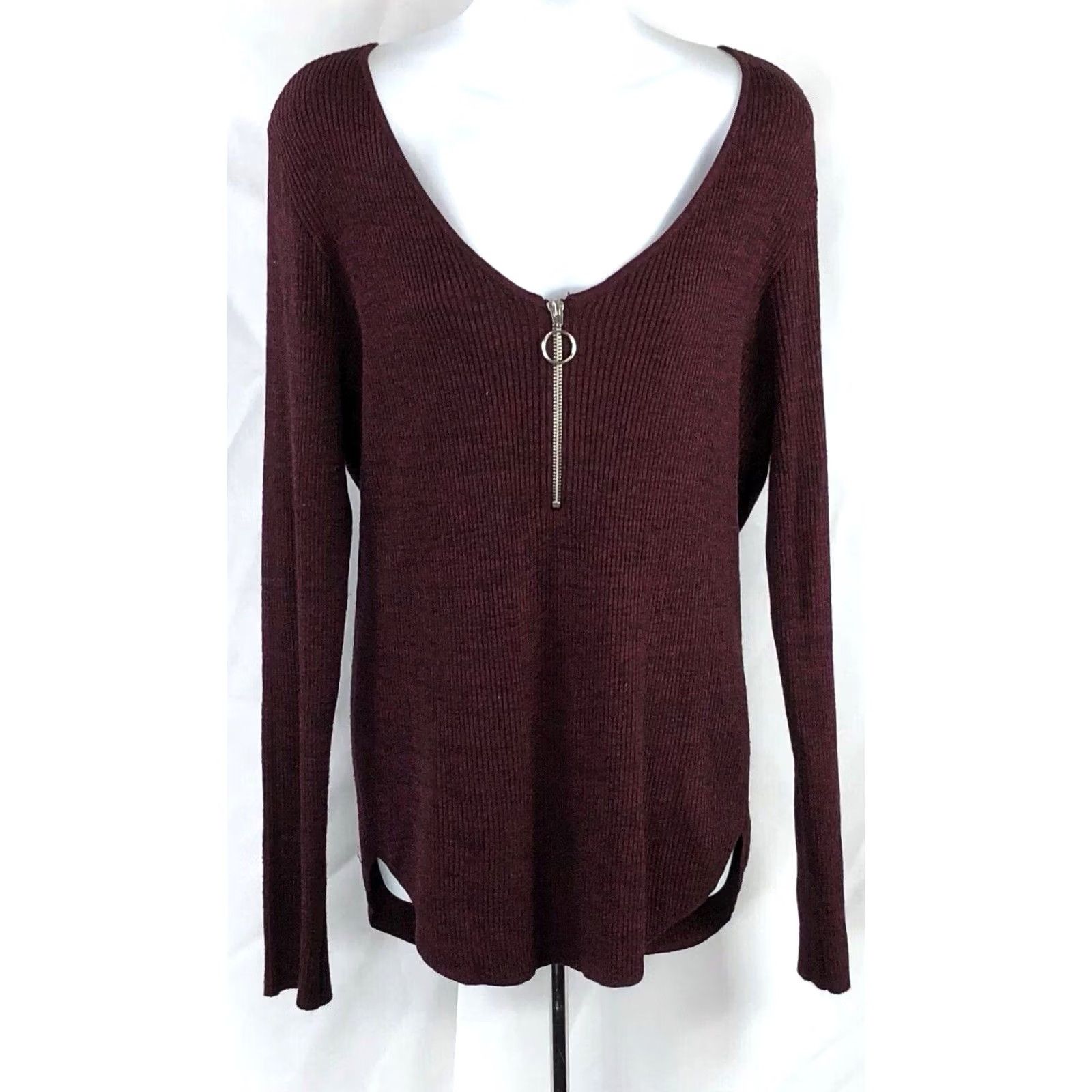 Vintage NoBo Sweater 3XL Burgundy Scoop Zipper Neck Jersey Ribbed Knit Cottage Size XXL / US 16-18 / IT 52-54 - 5 Thumbnail