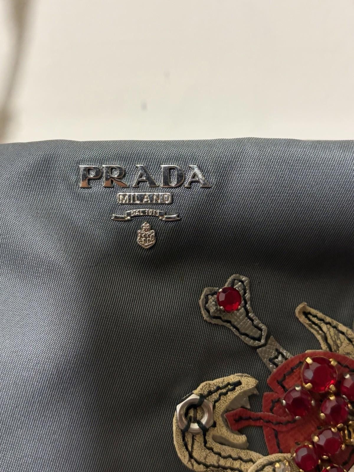 Prada Prada Tessuto Gray Nylon Tattoo Heart Gem Stud Shoulder Bag Size ONE SIZE - 2 Thumbnail