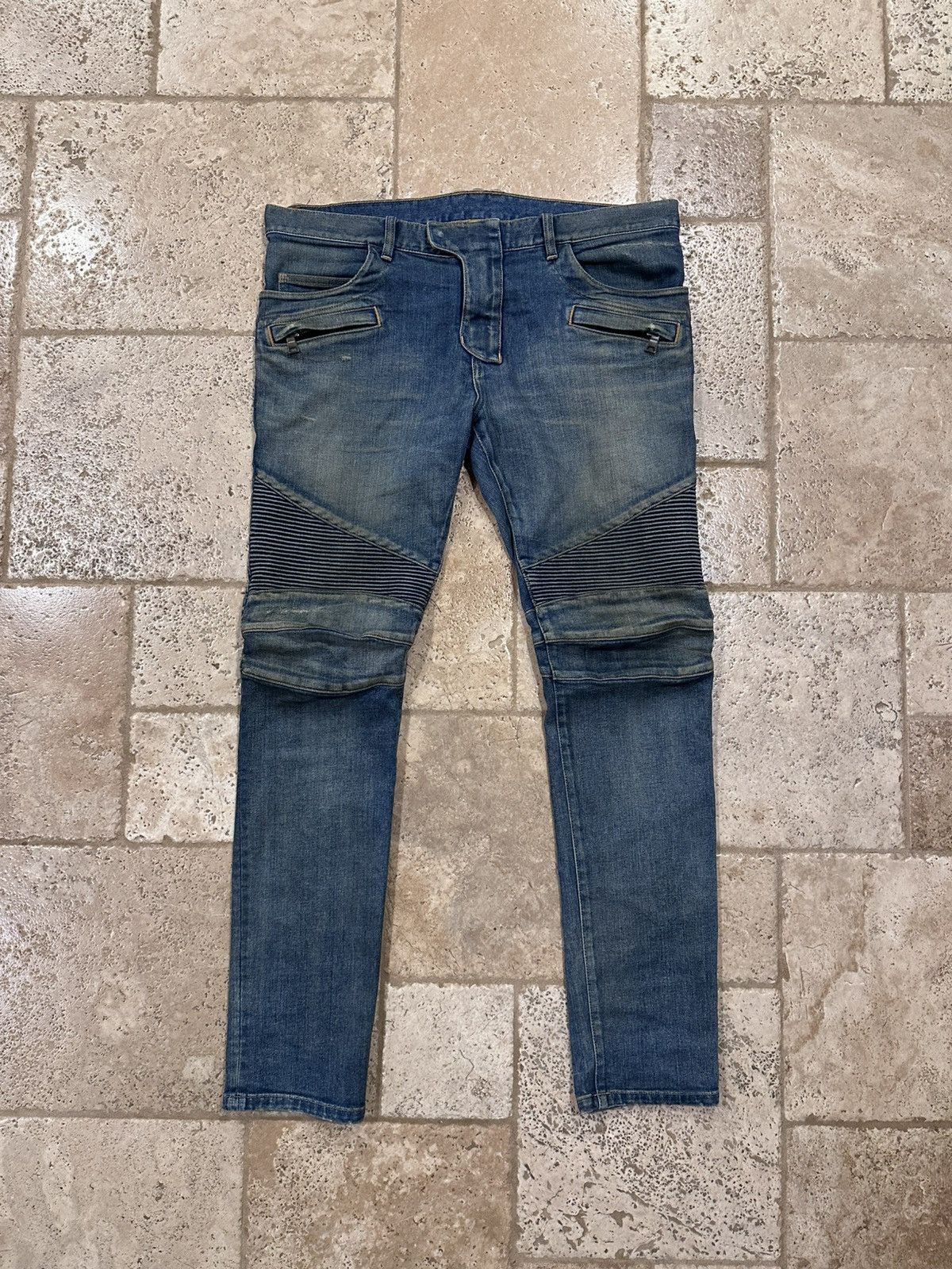Balmain Balmain Biker Distressed Stone Wash Blue Denim Jeans Size US 36 / EU 52 - 11 Thumbnail