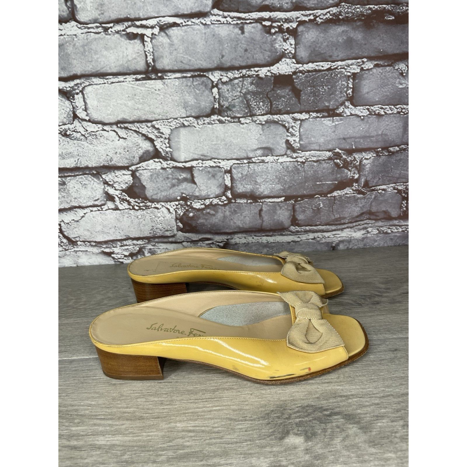 Salvatore Ferragamo Salvatore Ferragamo Yellow Patent Leather Slip On Heel Shoes Size US 7.5 / IT 37.5 - 18 Thumbnail