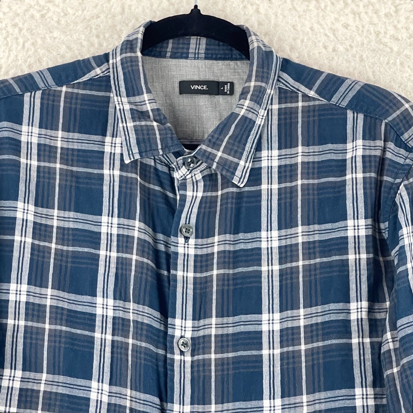 Vince Vince Blue Plaid Button-Up Shirt Mens Large Long Sleeve Cotton 100% Size US L / EU 52-54 / 3 - 3 Thumbnail