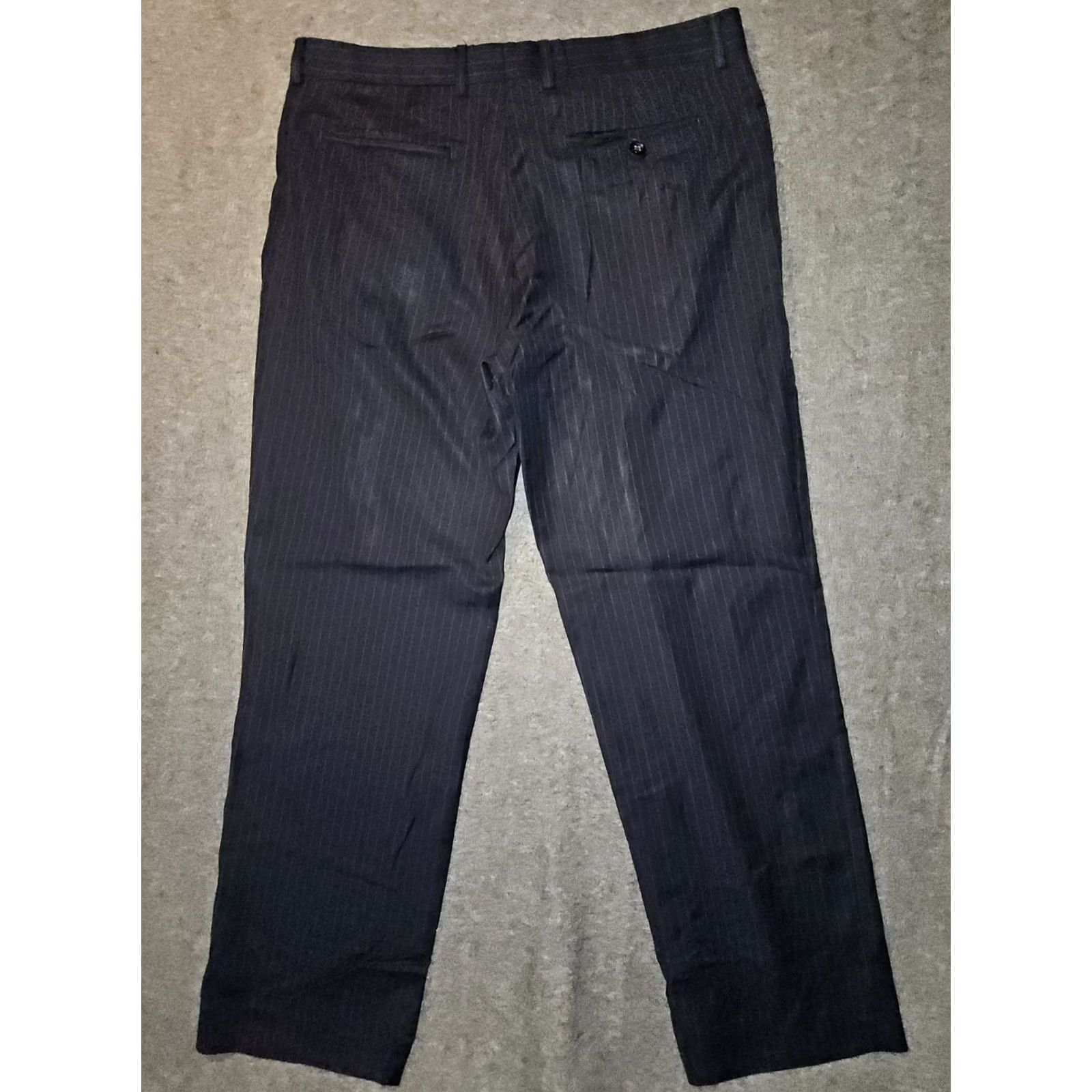 Banana Republic VINTAGE Banana Republic Modern Fit Dress Pants Mens 35x32 Black Striped 99% Wool Lined Size US 35 - 7 Thumbnail