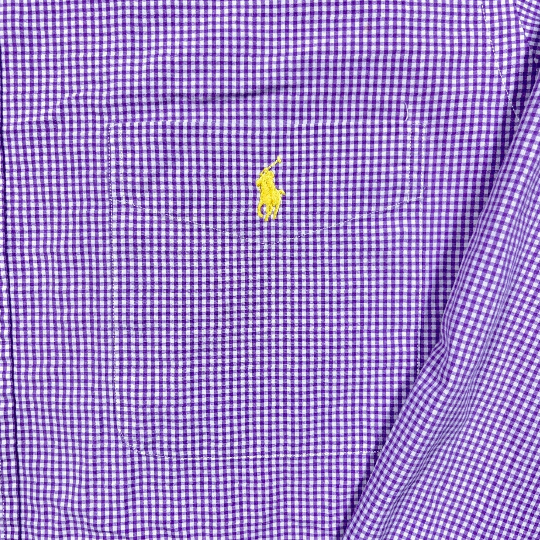 Ralph Lauren VINTAGE Ralph Lauren Shirt Men XL Purple Button Up Gingham Check Poplin Dress Pocket Size 46R - 5 Thumbnail