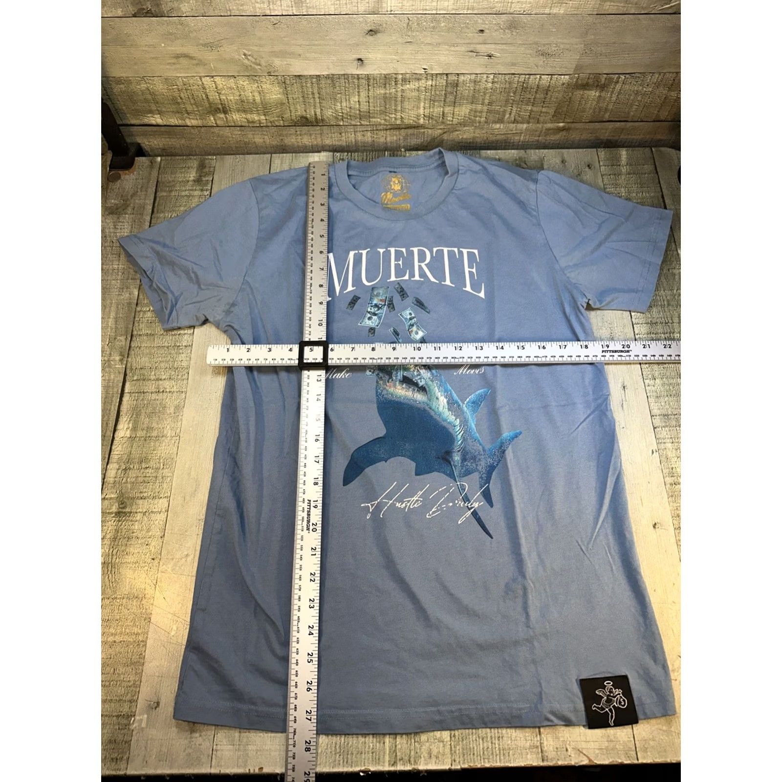 Vintage Muerte Shark Money Graphic Tee Hustle Daily Size Medium Blue T-Shirt Mens M & M Shirt Regular Fit Money Theme Size US M / EU 48-50 / 2 - 2 Thumbnail
