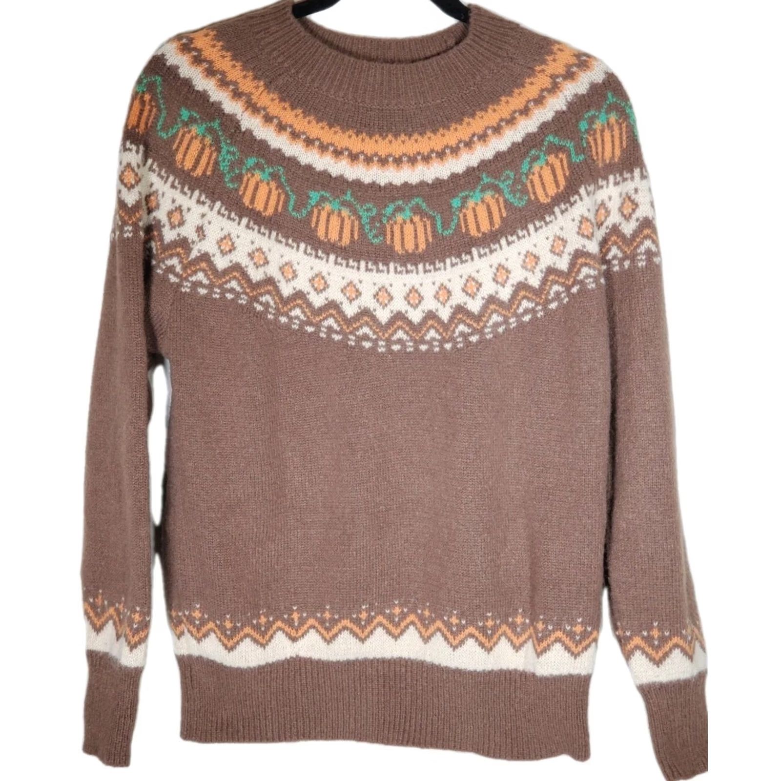 Vintage Cozy Pumpkin Sweater Brown Acrylic Women's L Fair Isle Pullover Crew Neck Halloween Autumn Size L / US 10 / IT 46 - 2 Thumbnail