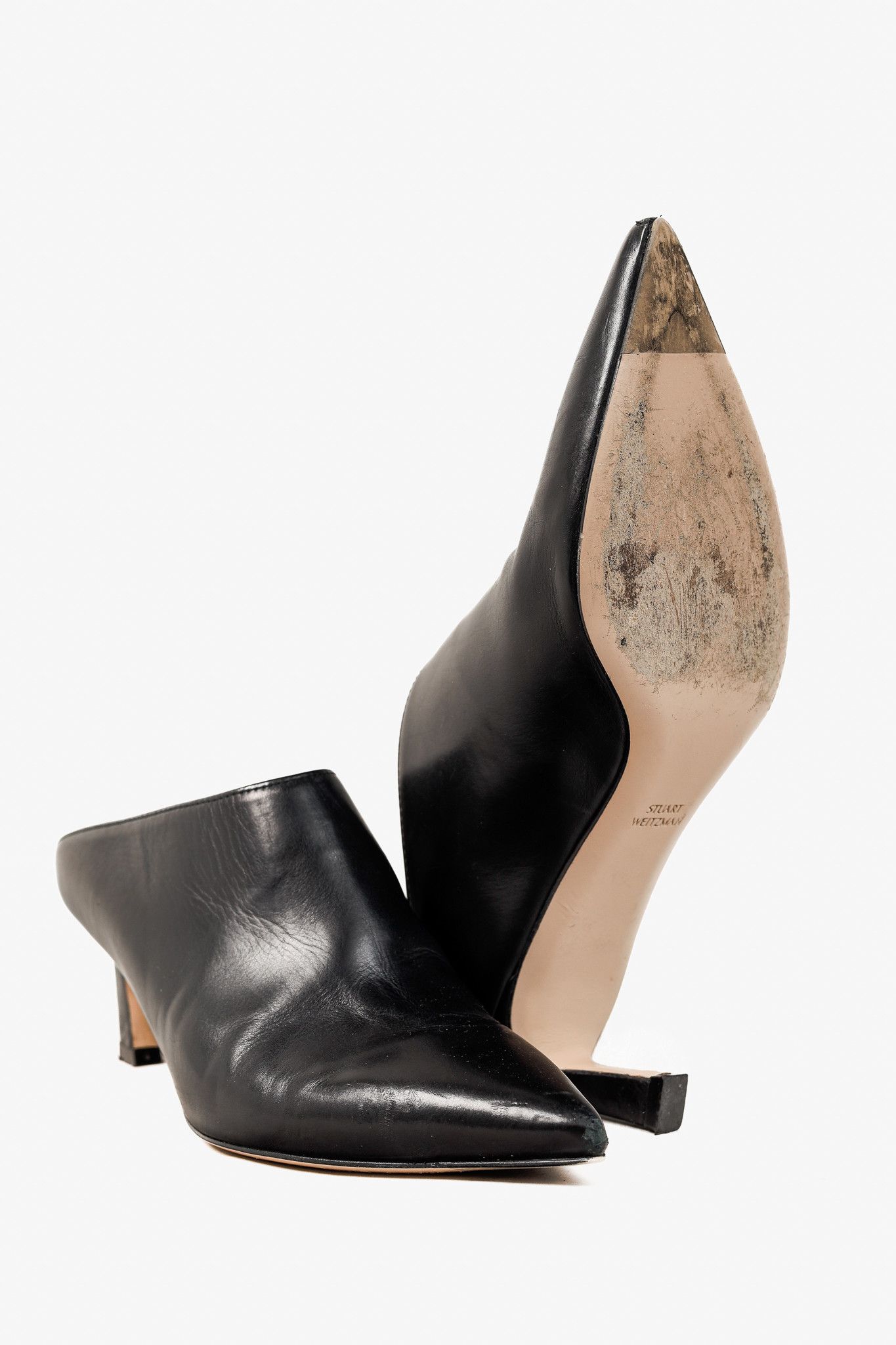 Stuart Weitzman Stuart Weitzman Mira Nero Leather Pointed-Toe Mules Size US 7.5 / IT 37.5 - 4 Thumbnail
