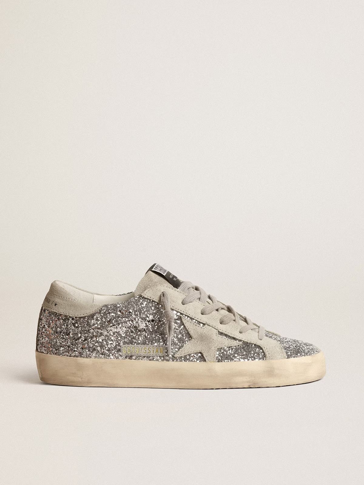 Golden Goose Women's Super-Star in silver glitter ice-gray suede star Size US 8 / IT 38 - 1 Thumbnail