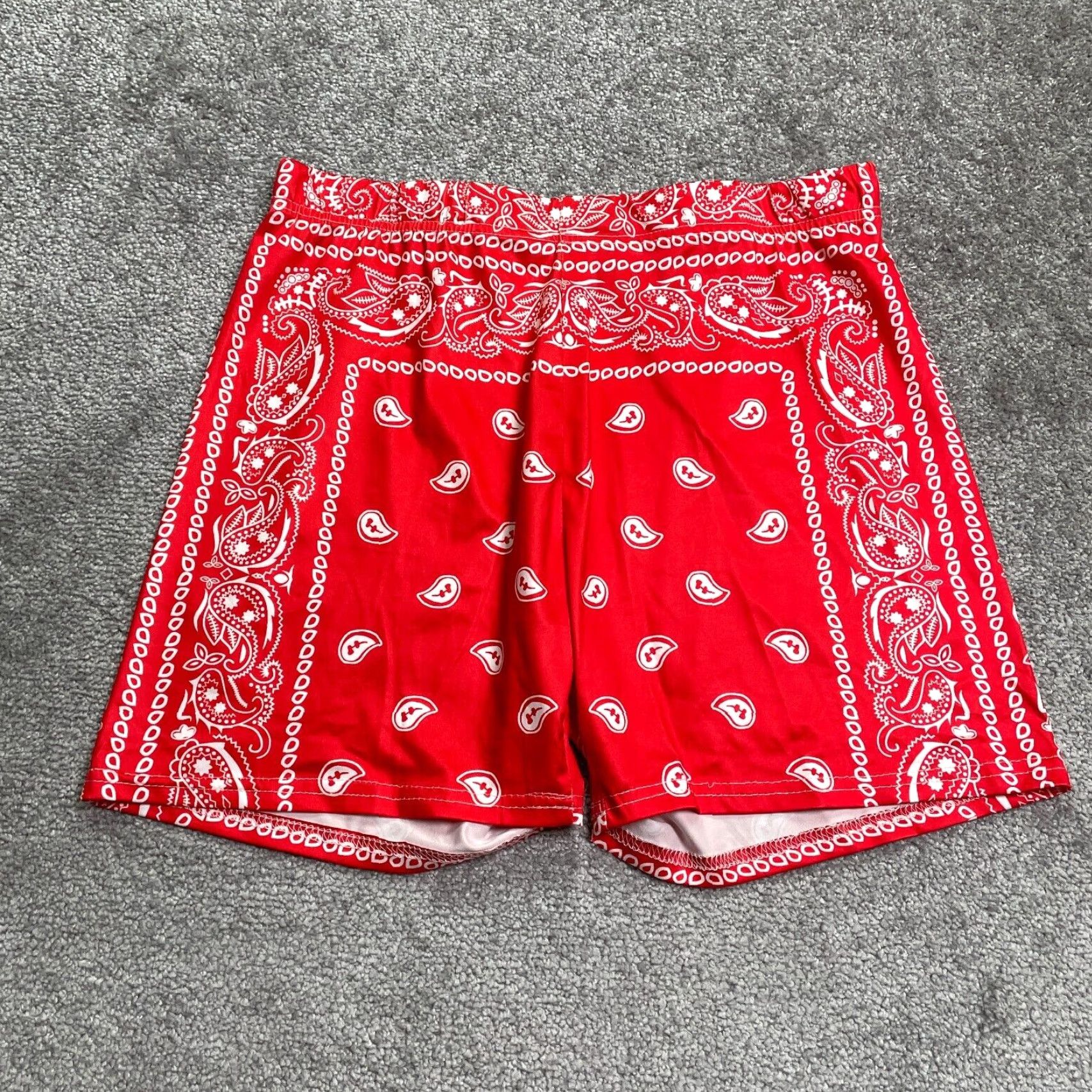 Vintage Unbranded Shorts Womens XL Red Paisley Compression Active Gym 30x5 Size 40" / US 18 - 2 Thumbnail