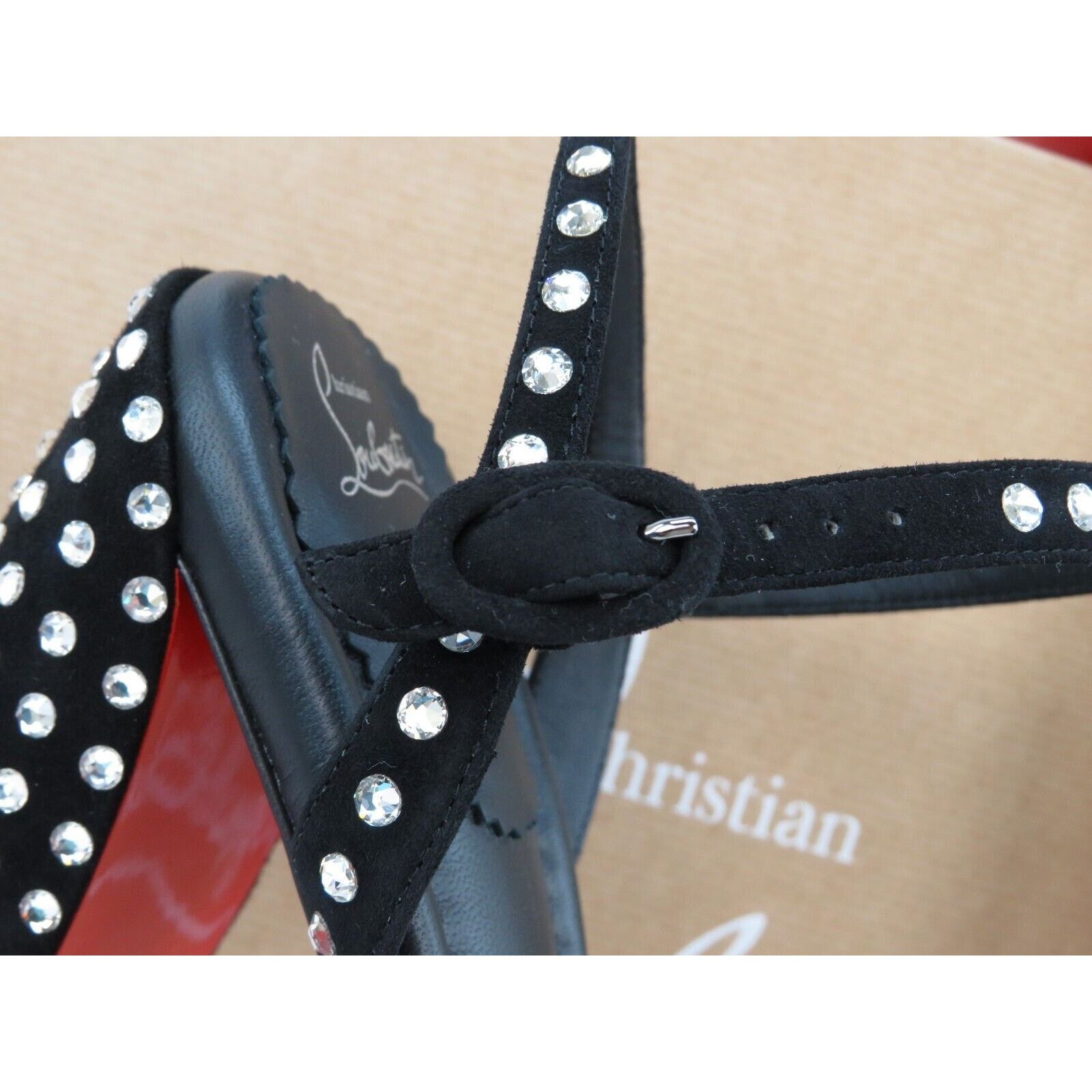 Christian Louboutin MOVIDA JANE BLACK SUEDE CRYSTALS PLATFORM SANDAL PUMPS 39 Size US 9 / IT 39 - 9 Thumbnail