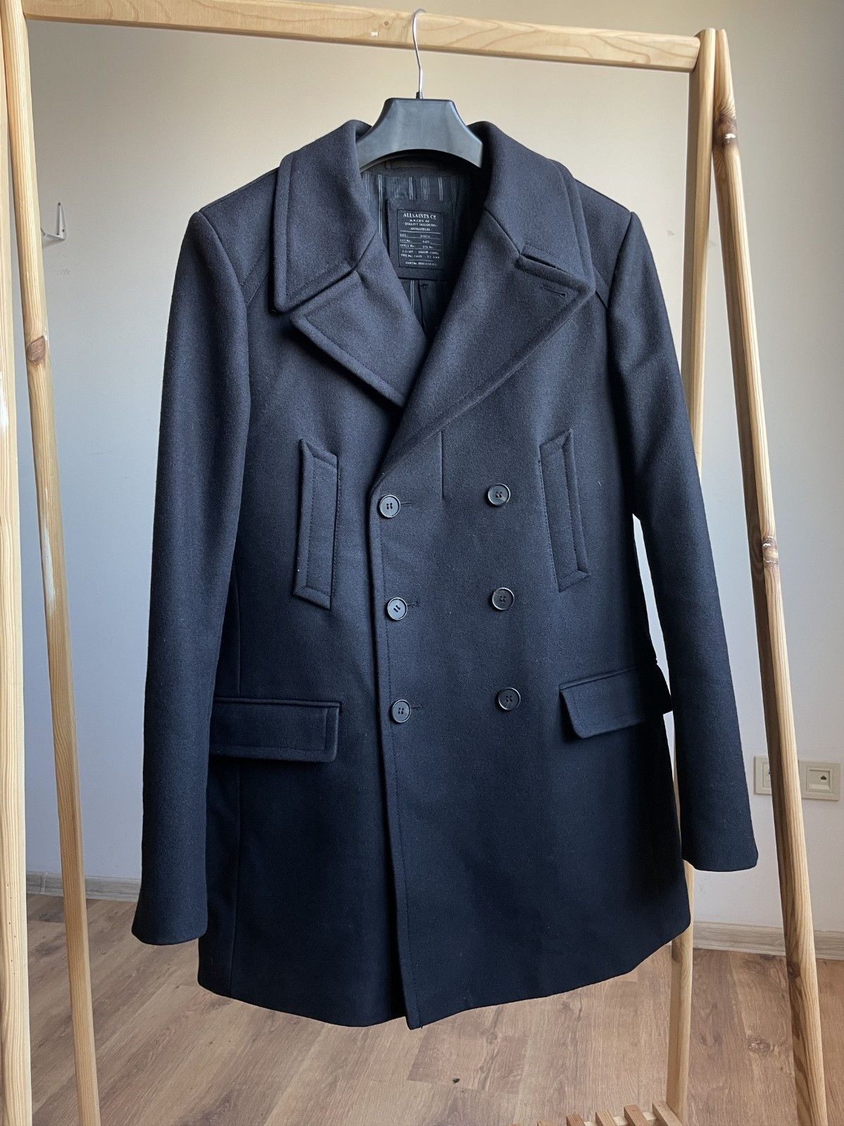 Allsaints Double Breasted Dark Navy Torrent Pea Coat Size 38