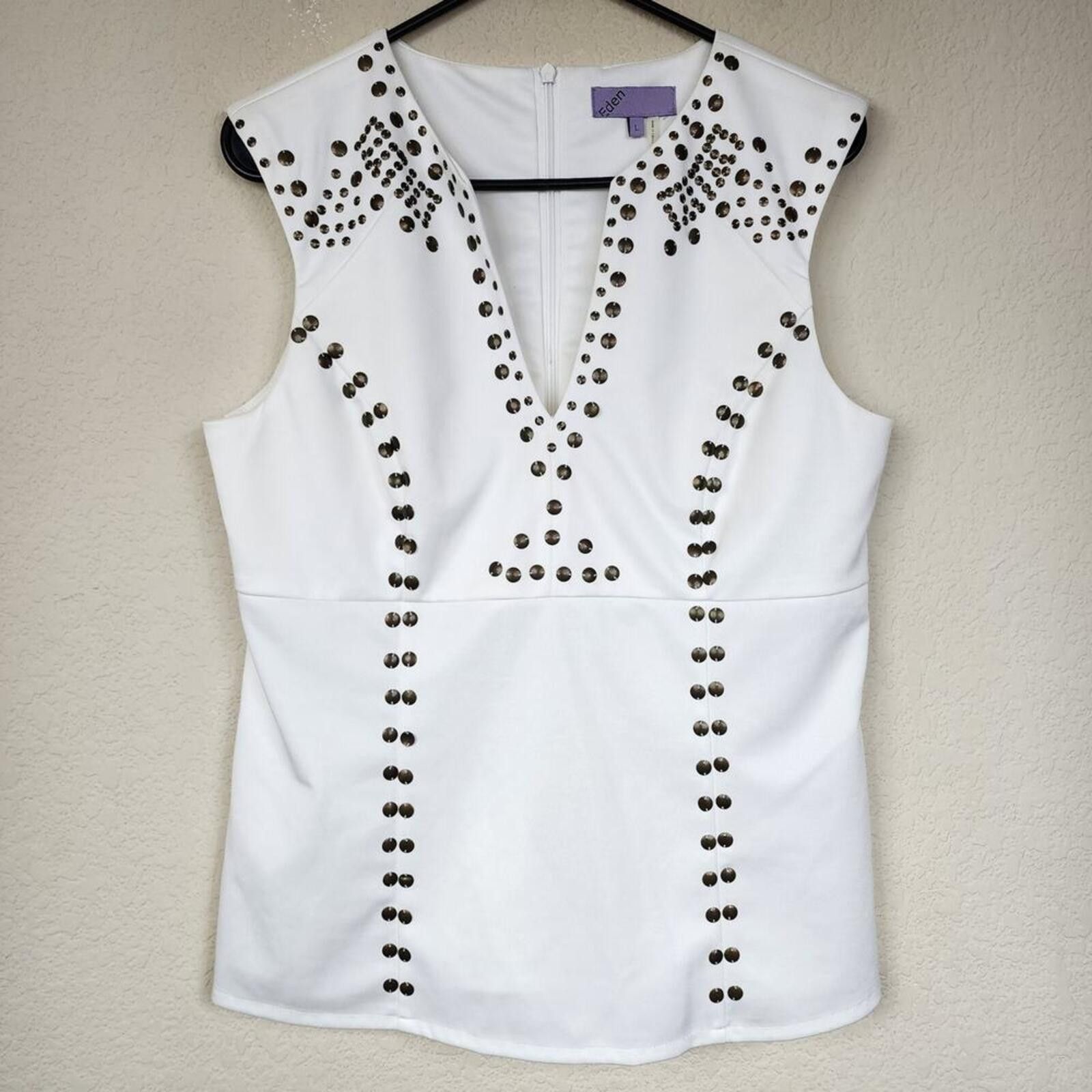 Eden Park Eden Large White Studded Tank Top Blouse Size L / US 10 / IT 46 - 1 Thumbnail