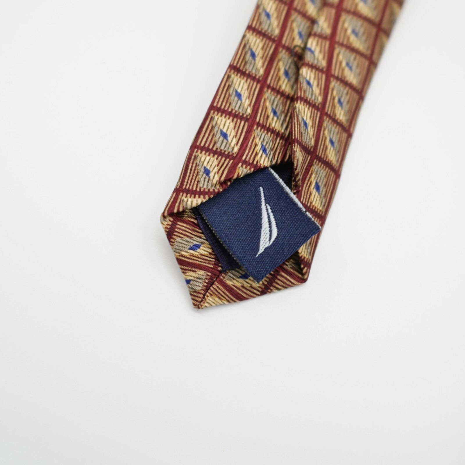 Nautica Nautica Woven Red Tan Beige Geometric Wide Silk Tie Size ONE SIZE - 4 Thumbnail