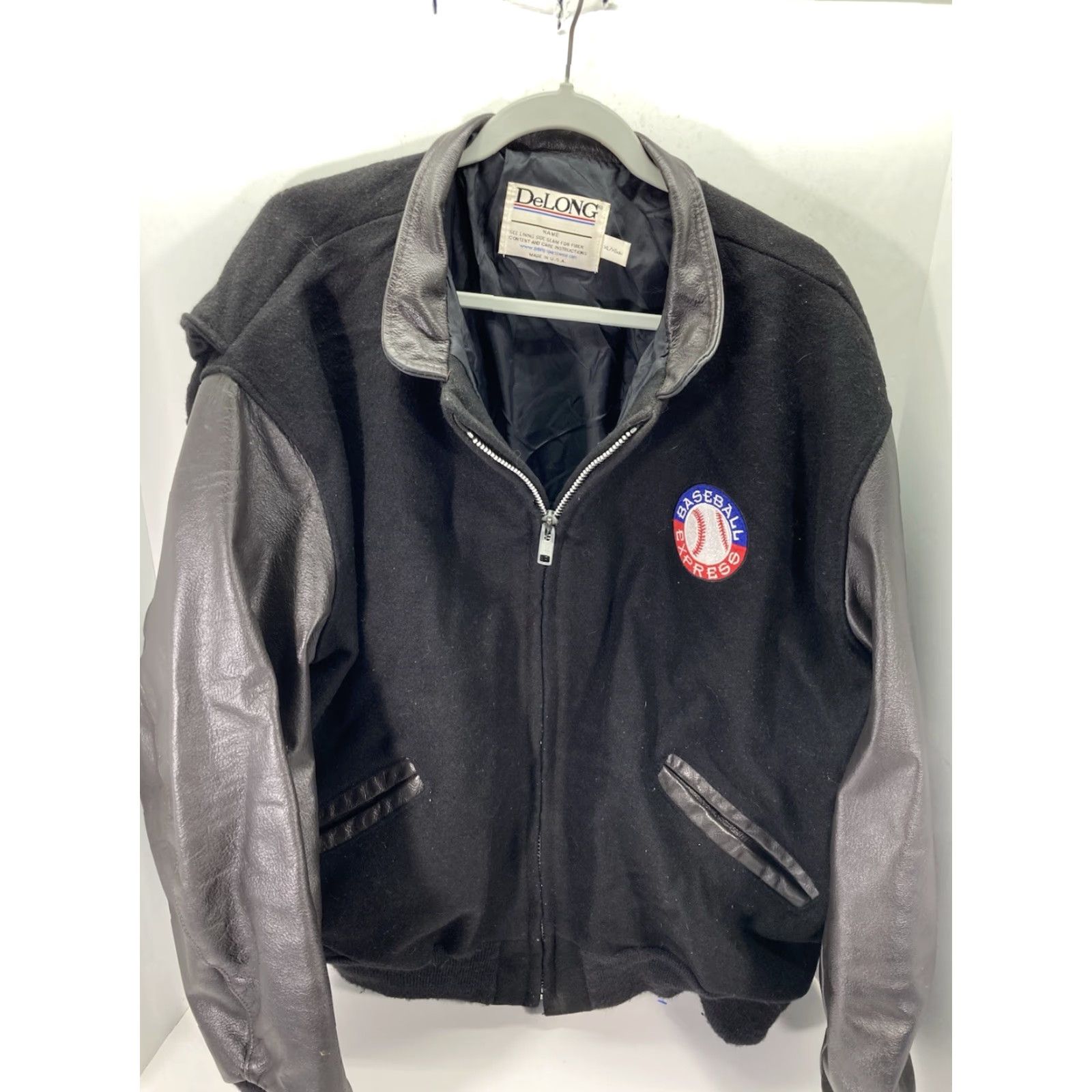 Express VINTAGE DeLong Baseball Express Varsity Jacket Men XL Black Wool Leather Full Zip VTG Size US XL / EU 56 / 4 - 2 Thumbnail