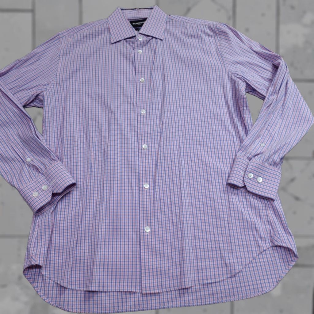 Bonobos Bonobos Shirt Large 16.5 Pink Blue Plaid Slim Fit Cotton Blend Stretch Shirt Mens Button-Up Long Sleeve Collared Size US L / EU 52-54 / 3 - 1 Thumbnail