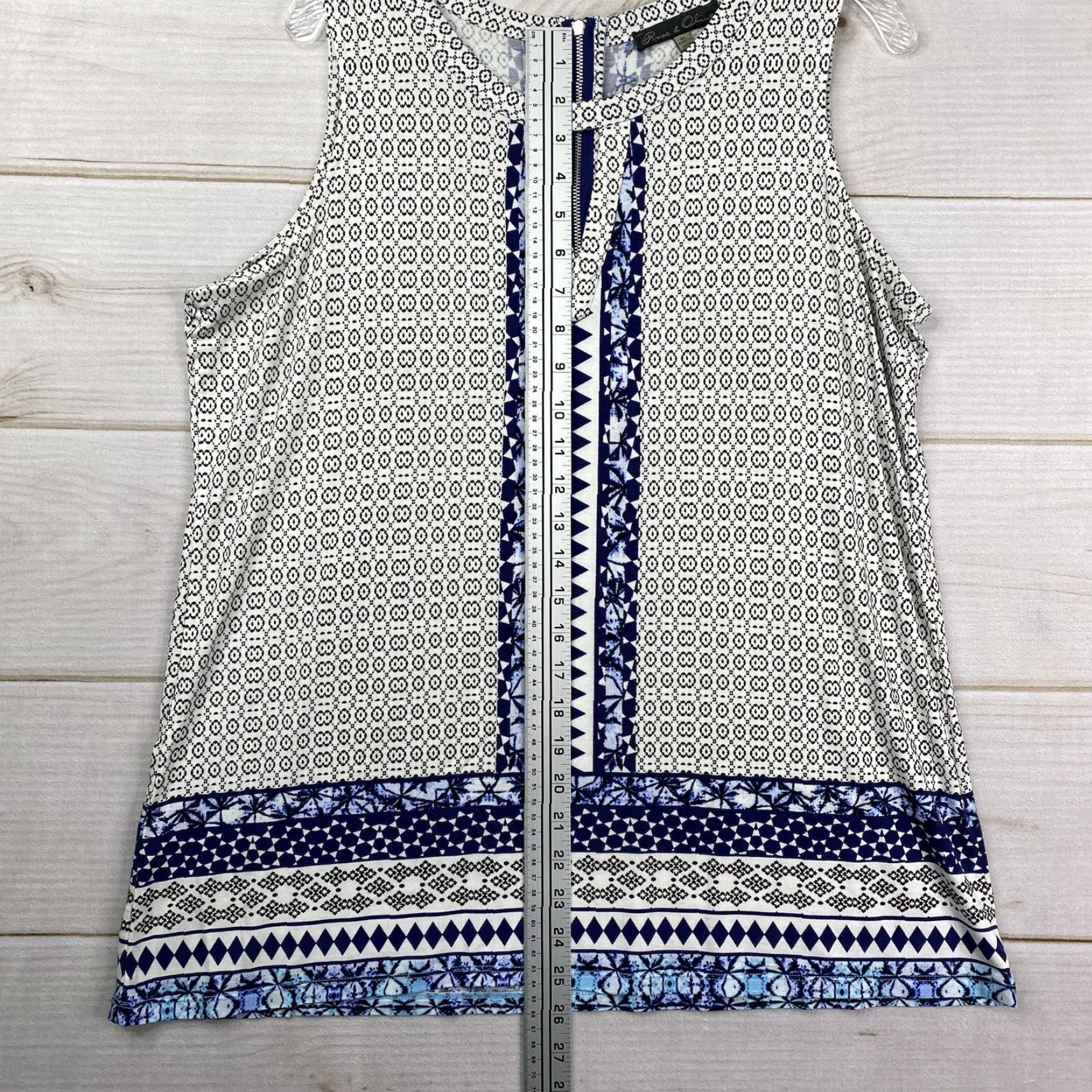 Anthropologie VINTAGE Anthropologie Rose + Olive Top Womans XL White Blue Zip Up Sleeveless Boho Size XL / US 12-14 / IT 48-50 - 4 Thumbnail
