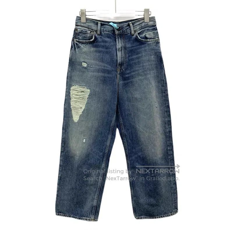 Acne Studios Acne Studios Blue washed destroyed denim wide-leg trousers Size US 30 / EU 46 - 1 Thumbnail