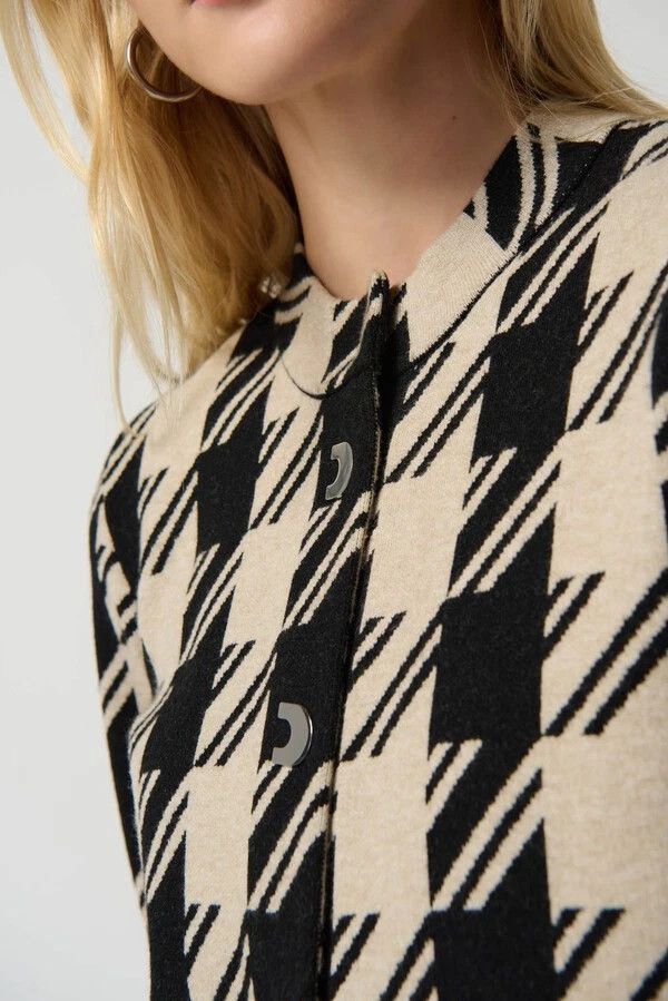 Joseph Ribkoff Cardigan Black & Sand Houndstooth Motif Jacket Size S NEW Size S / US 4 / IT 40 - 5 Thumbnail