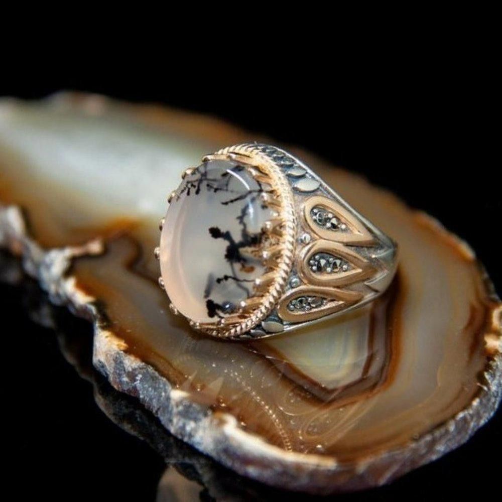 Designer Men's Handmade Retro Ink Moonstone Turkish Ring - Size 8 Size ONE SIZE - 3 Thumbnail