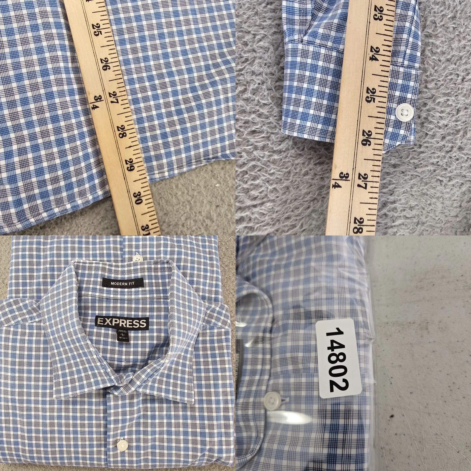 Express Express Shirt Mens Large Blue Check Button-Up Long Sleeve Size US L / EU 52-54 / 3 - 8 Thumbnail
