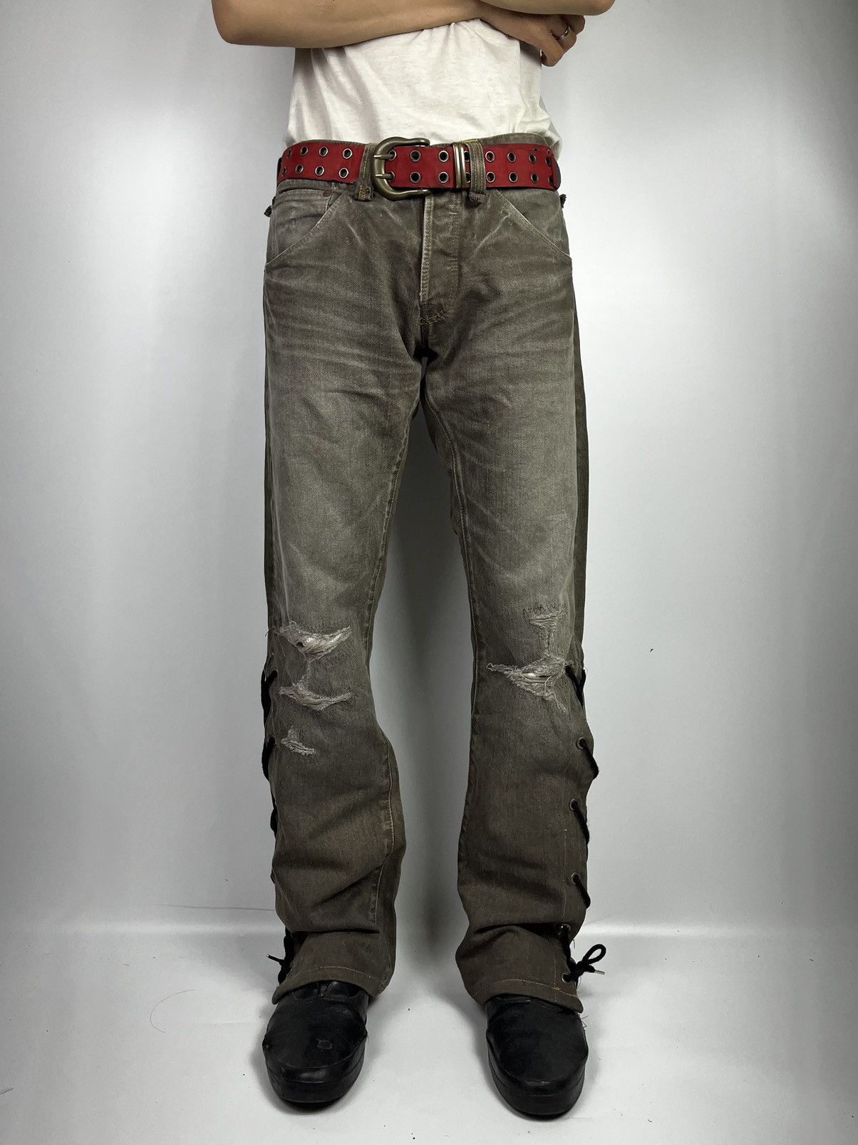 lace up trove distress jeans pant ifsixwasnine vkei style