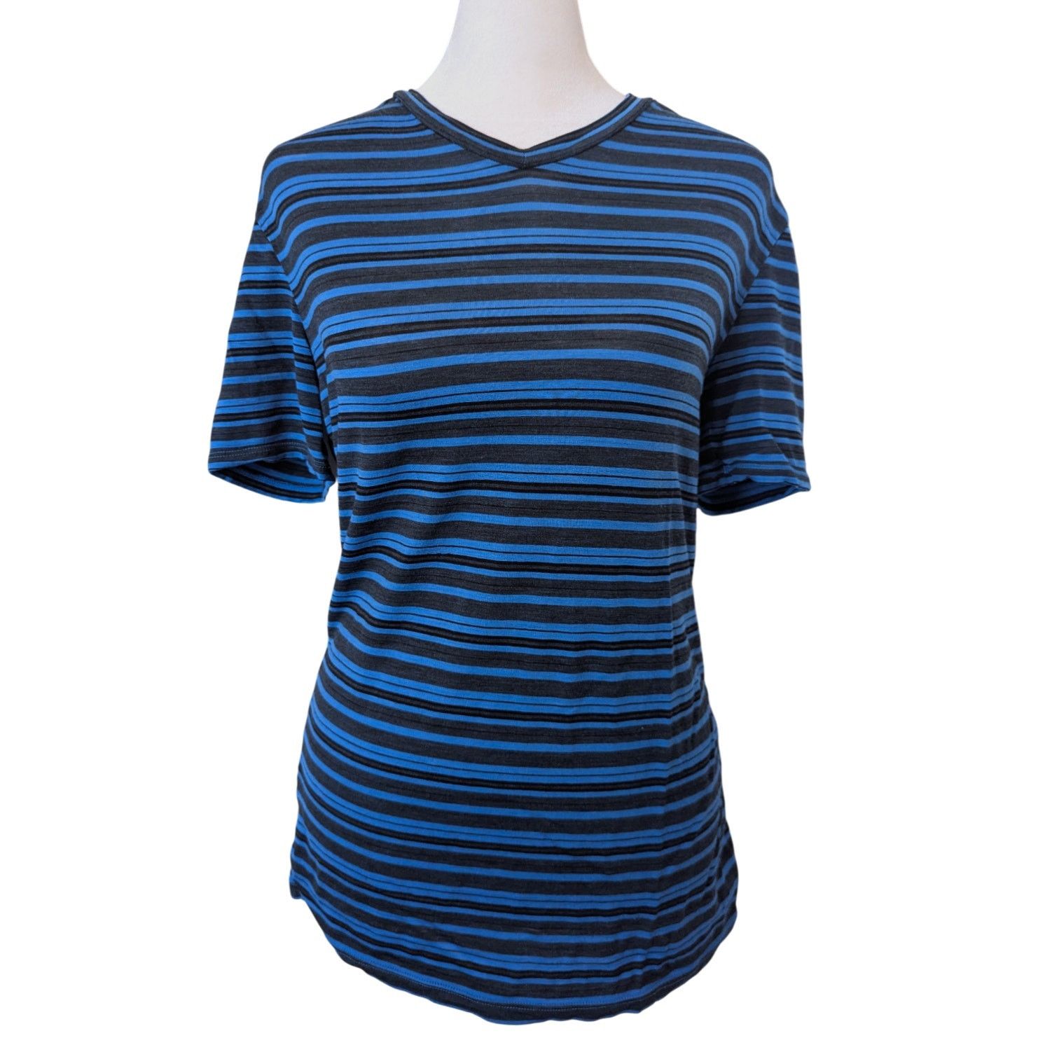 Other Icebreaker Women's Wool Blue Striped V-Neck T-Shirt Small Size S / US 4 / IT 40 - 1 Thumbnail