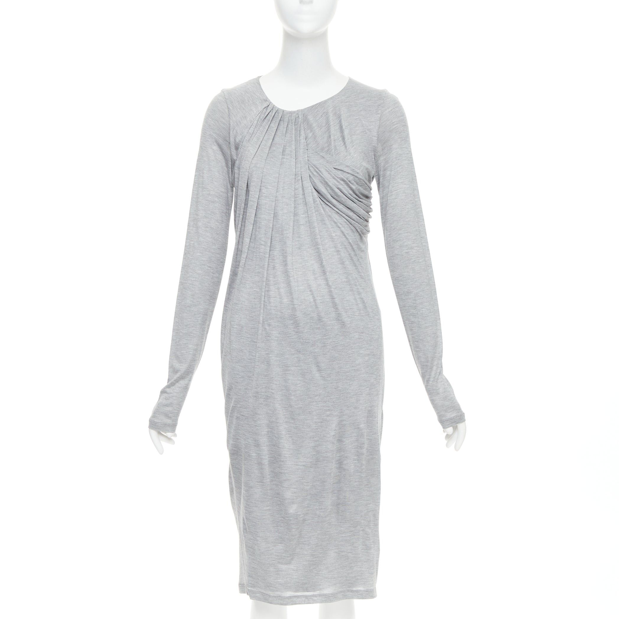 Fendi FENDI Vintage light grey draped jersey round neck midi dress IT40 S Size S / US 4 / IT 40 - 1 Thumbnail