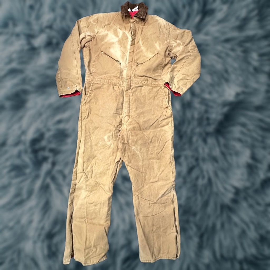 Walls VINTAGE Walls Blizzard Pruf Duck Canvas Quilted Lined Coveralls Mens XL Tall 46-48 30" Inseam Brown Mens XL Tall Brown Overalls Size US 44 / EU 60 - 1 Thumbnail