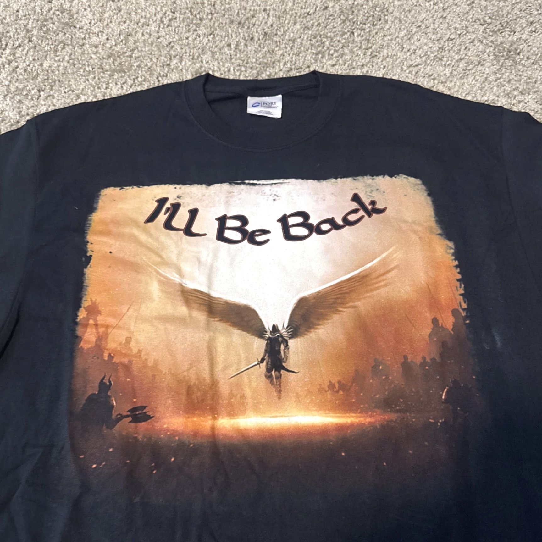 Port & Company VINTAGE I’ll Be Back Demon Angel Warrior Fantasy Video Game Black T-Shirt XL-T Size US XL / EU 56 / 4 - 3 Thumbnail