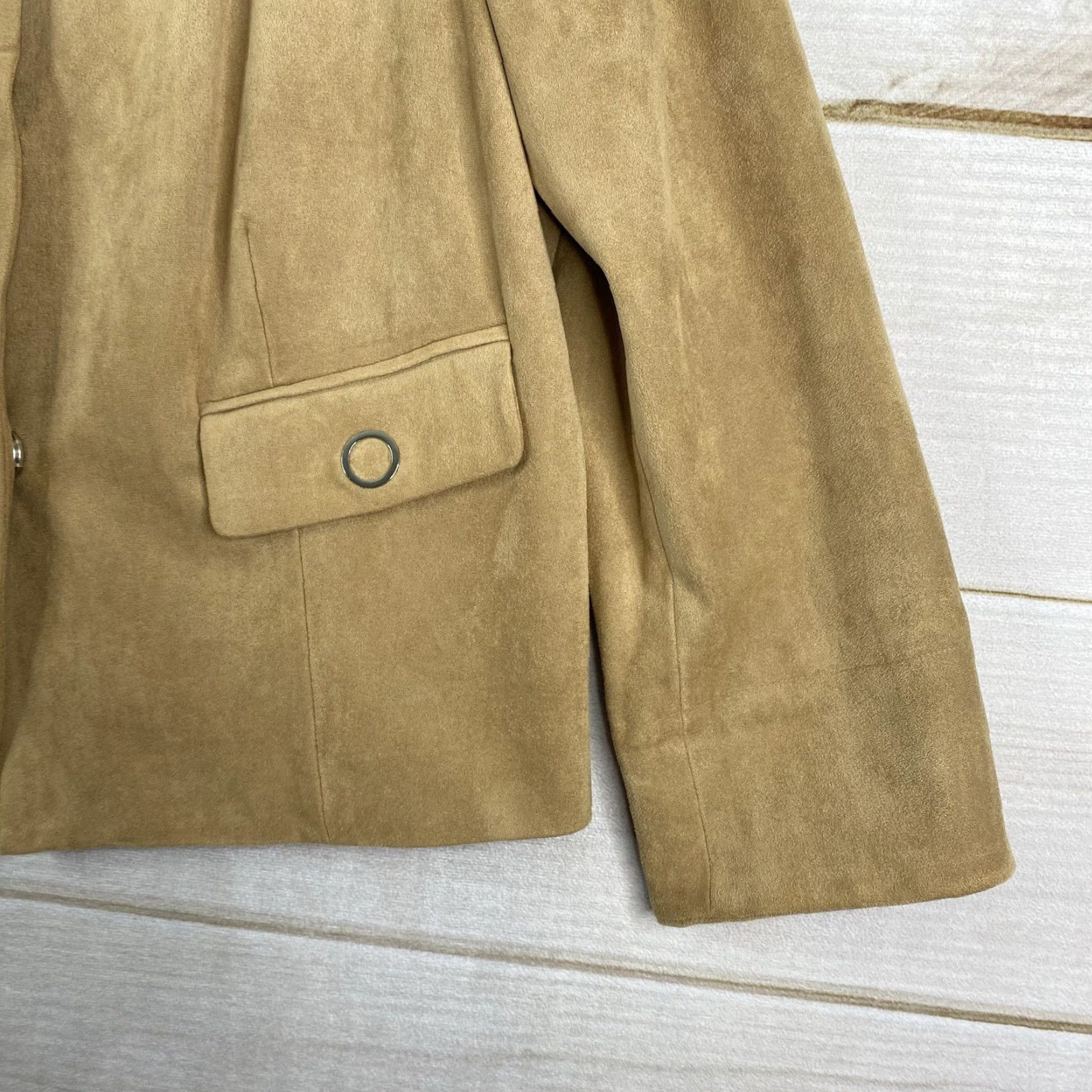 Vintage VINTAGE Chico's Jacket Sz 1 M 8/10 Tan Faux Suede Moto Blazer Snap Front Lined - Women - Size M - Brown - Motorcycle - 90s Size M / US 6-8 / IT 42-44 - 4 Thumbnail