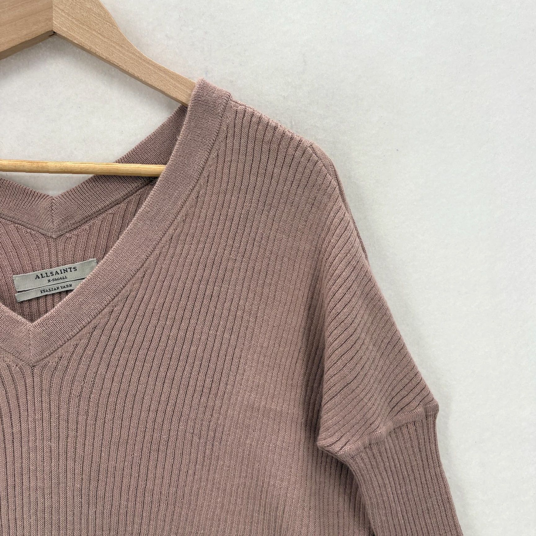 Allsaints AllSaints Sweater Womens XS Pink Keld Olivo V-Neck Knit Wool Alpaca Italy pullover tight-knit Size XS / US 0-2 / IT 36-38 - 2 Thumbnail