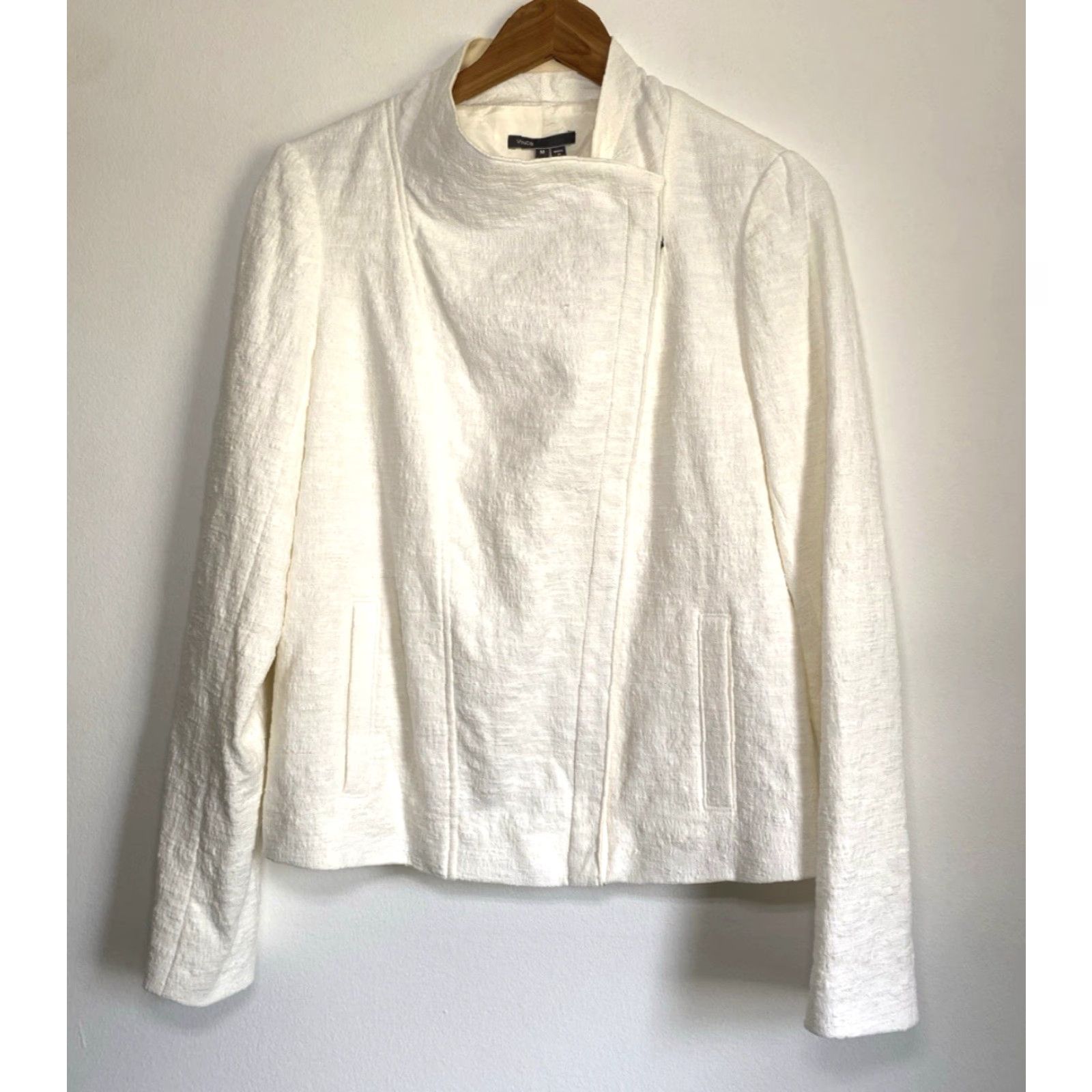 Vince NWT Vince Women's Jacket Biker Asymmetrical Zip Stretch Cotton Frise Sz M Cream Size M / US 6-8 / IT 42-44 - 3 Thumbnail