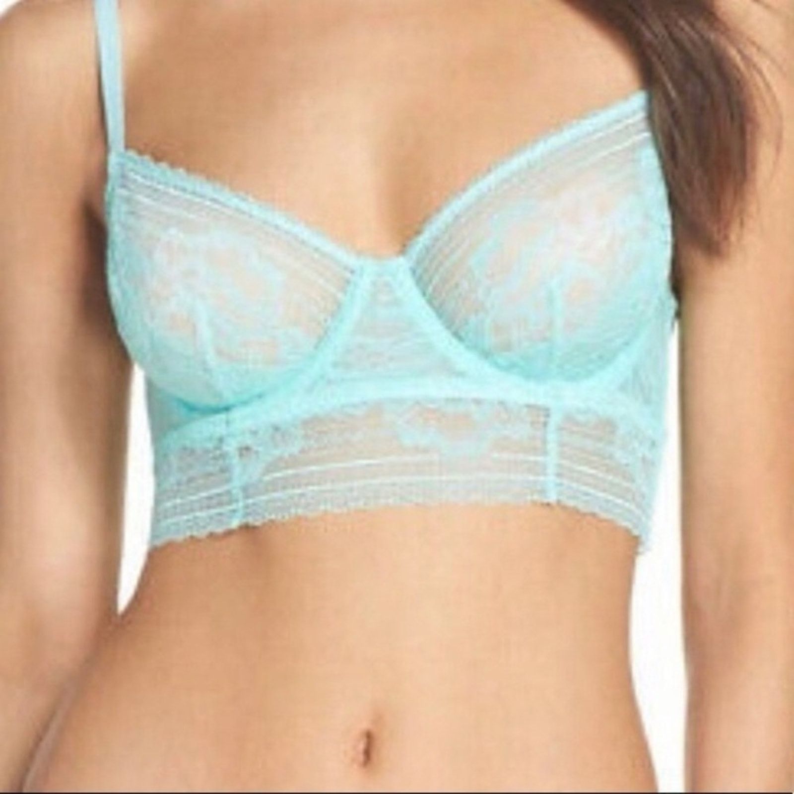 Free People NEW FREE PEOPLE Blue Get Off My Cloud Longline Sheer Lace Size ONE SIZE - 1 Thumbnail