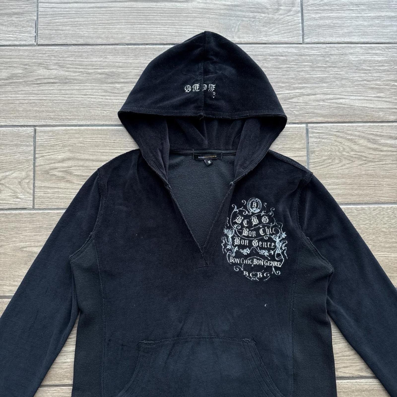 Bcbgmaxazria Y2K BCBG Black V Neck Hoodie Jacket Size M / US 6-8 / IT 42-44 - 2 Thumbnail
