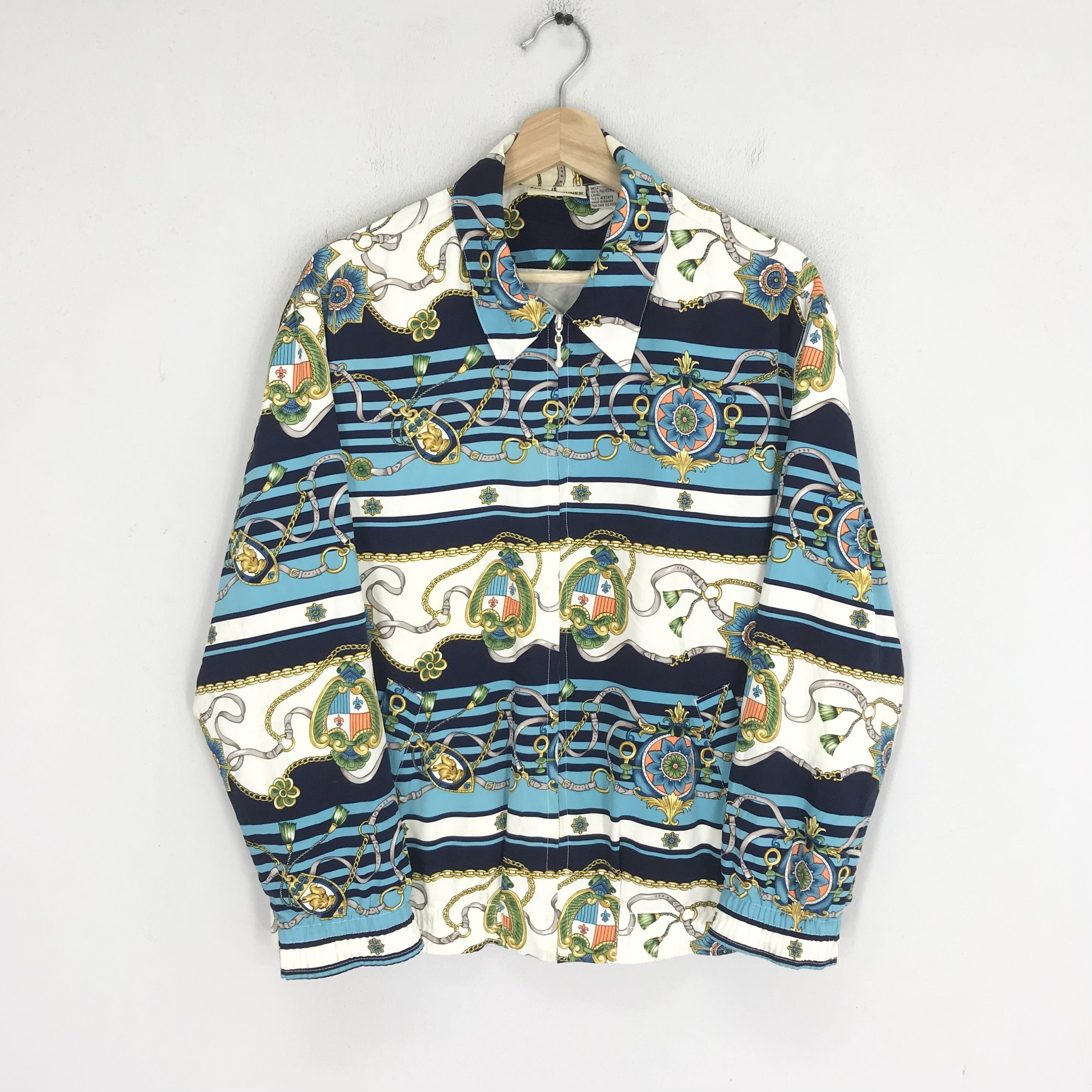 image of Arts Science x Vintage 90's Alfred Dunner Bomber Style Baroque Gold Chain in Blue (Size Medium)