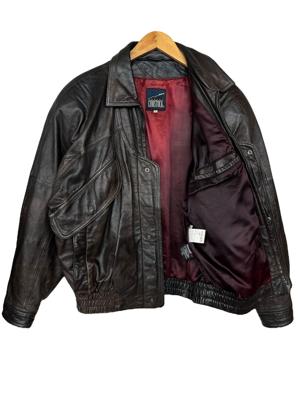 Vintage Vintage 90s Robert Dark Brown Bomber Leather Jacket Size US L / EU 52-54 / 3 - 4 Thumbnail