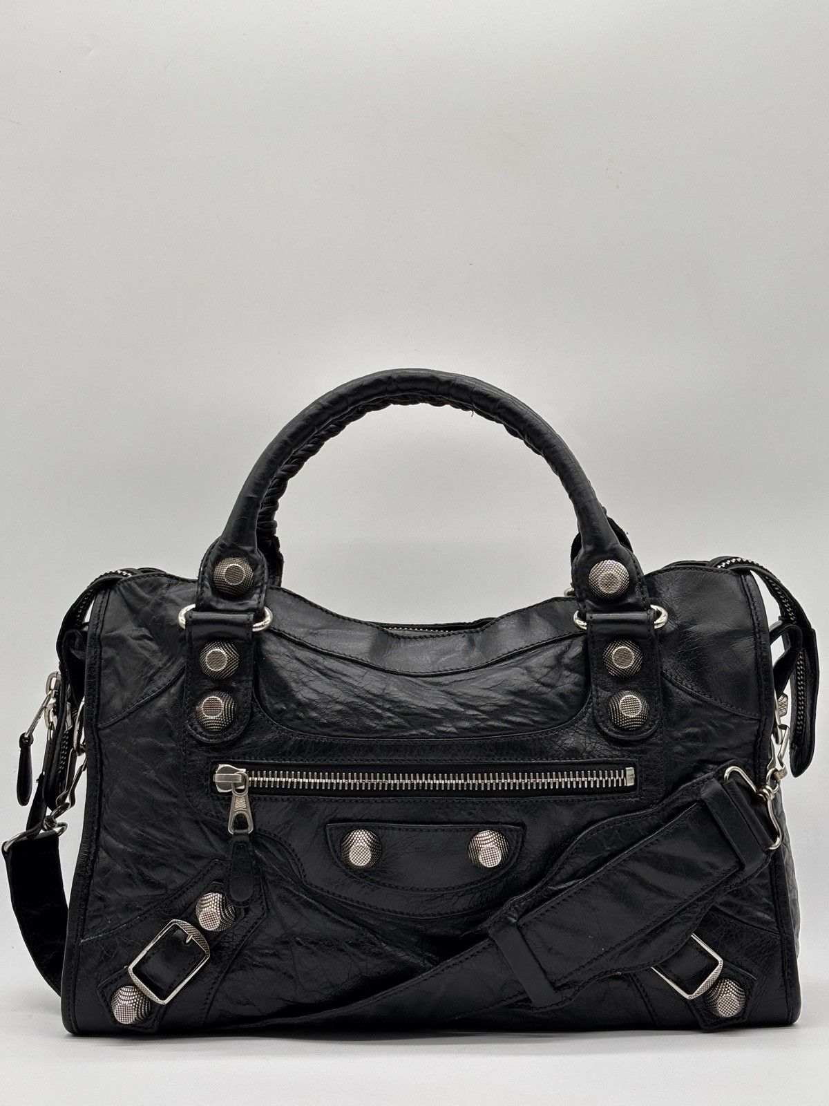 Black Lambskin Giant 21 Silver Motorcycle City Bag