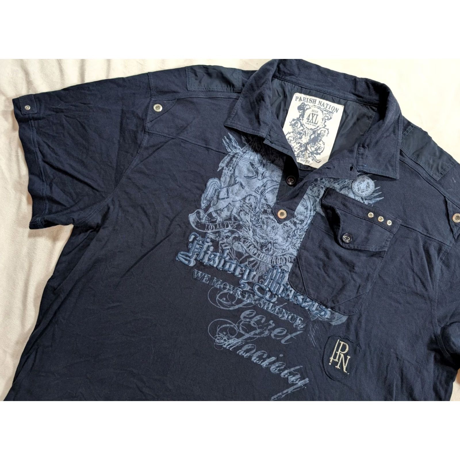 Vintage Parish School Polo Shirt Mens 4XL Blue Button Down Navy Hip Hop Epaulets Rap Size US XXL / EU 58 / 5 - 2 Thumbnail