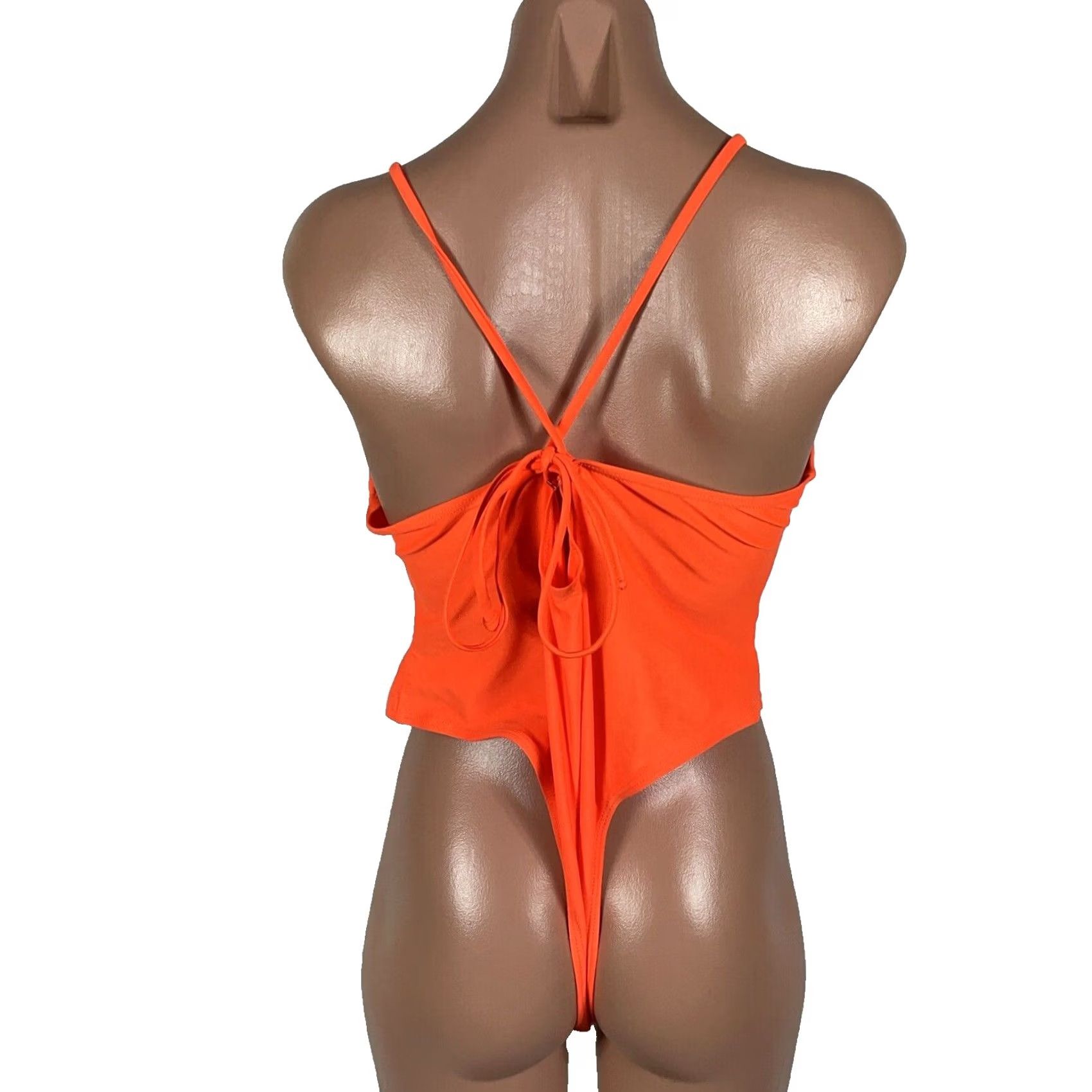 Vintage VINTAGE Matte Collection NEON Orange One Piece Swimsuit PLUS 2X Tie Back Padded Size ONE SIZE - 2 Thumbnail