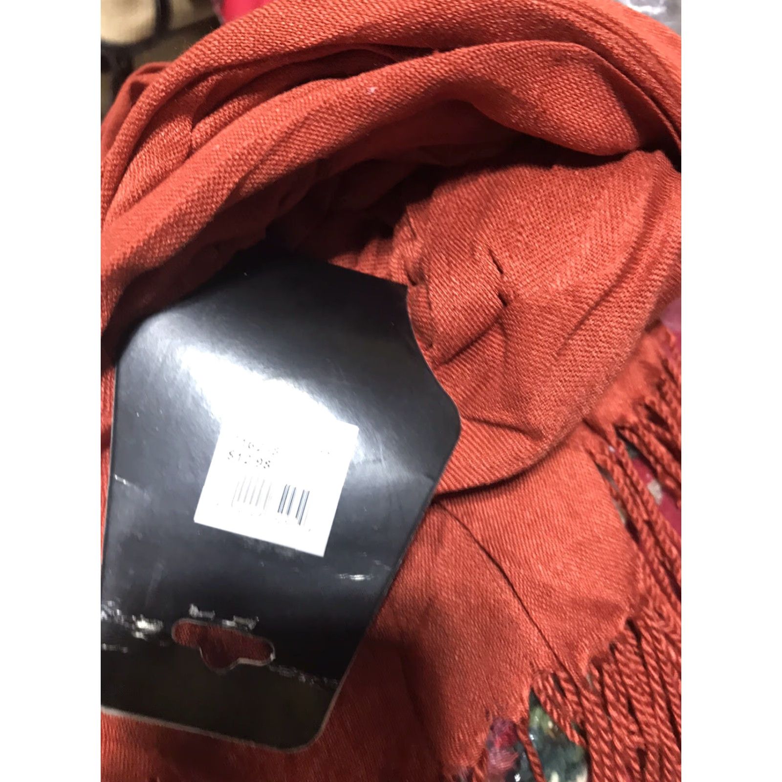 Vintage Renshun Accessories Women's Square Scarf Fall Winter Burnt Orange 100% Viscose Rayon Fringe Neck Warmer Size ONE SIZE - 2 Thumbnail