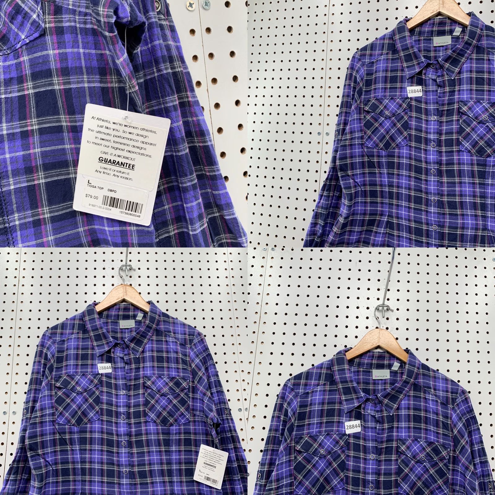 Athleta VINTAGE Athleta Button Up Shirt Womens Large Blue Purple Plaid NWT Western 22X27.5 Size L / US 10 / IT 46 - 8 Thumbnail