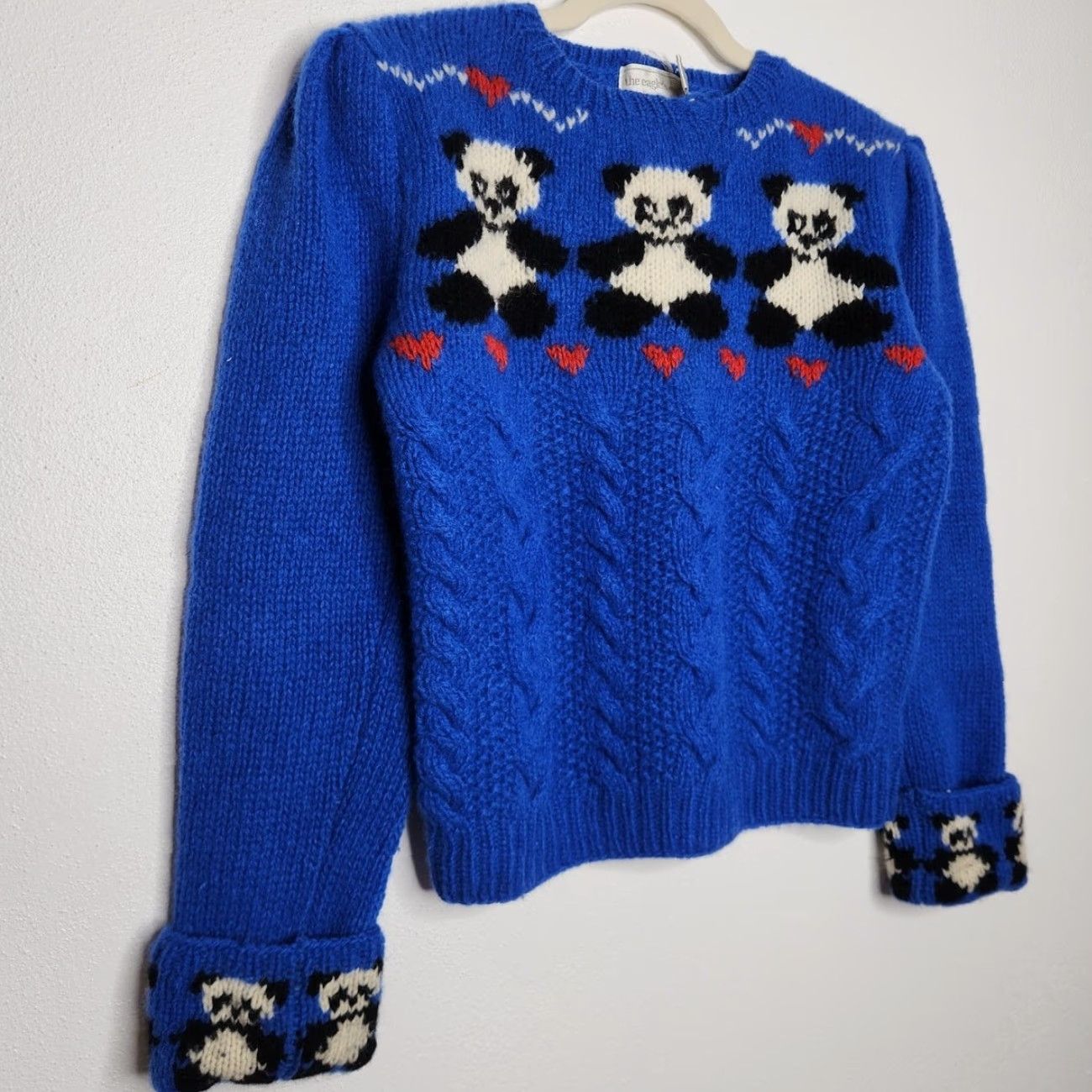 Vintage VINTAGE Eagle's Eye Wool 80s Panda Cable Knit Pullover Sweater Blue Women M Wool Angora Art Nature Eagles Eye Decade 80s Size M / US 6-8 / IT 42-44 - 2 Thumbnail
