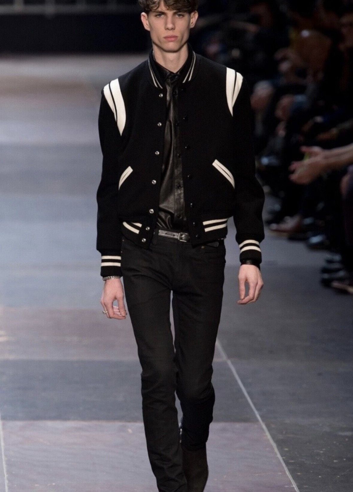 Saint Laurent Paris Saint Laurent 2014 Black &White Wool Lambskin Varsity Jacket Size US L / EU 52-54 / 3 - 7 Thumbnail