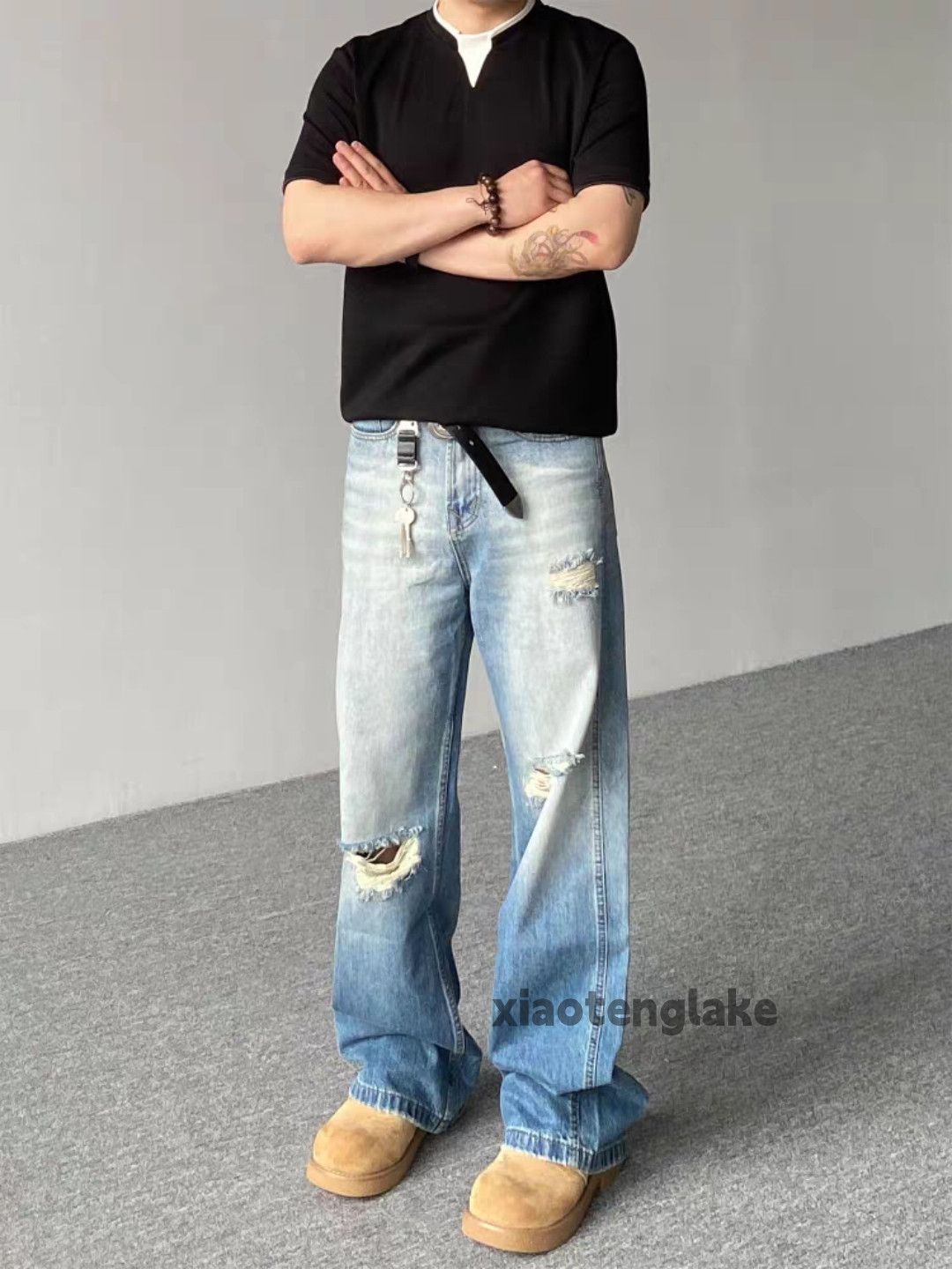 Vintage Custom washed faded loose baggy hiphop ripped jeans Size US 28 / EU 44 - 1 Thumbnail