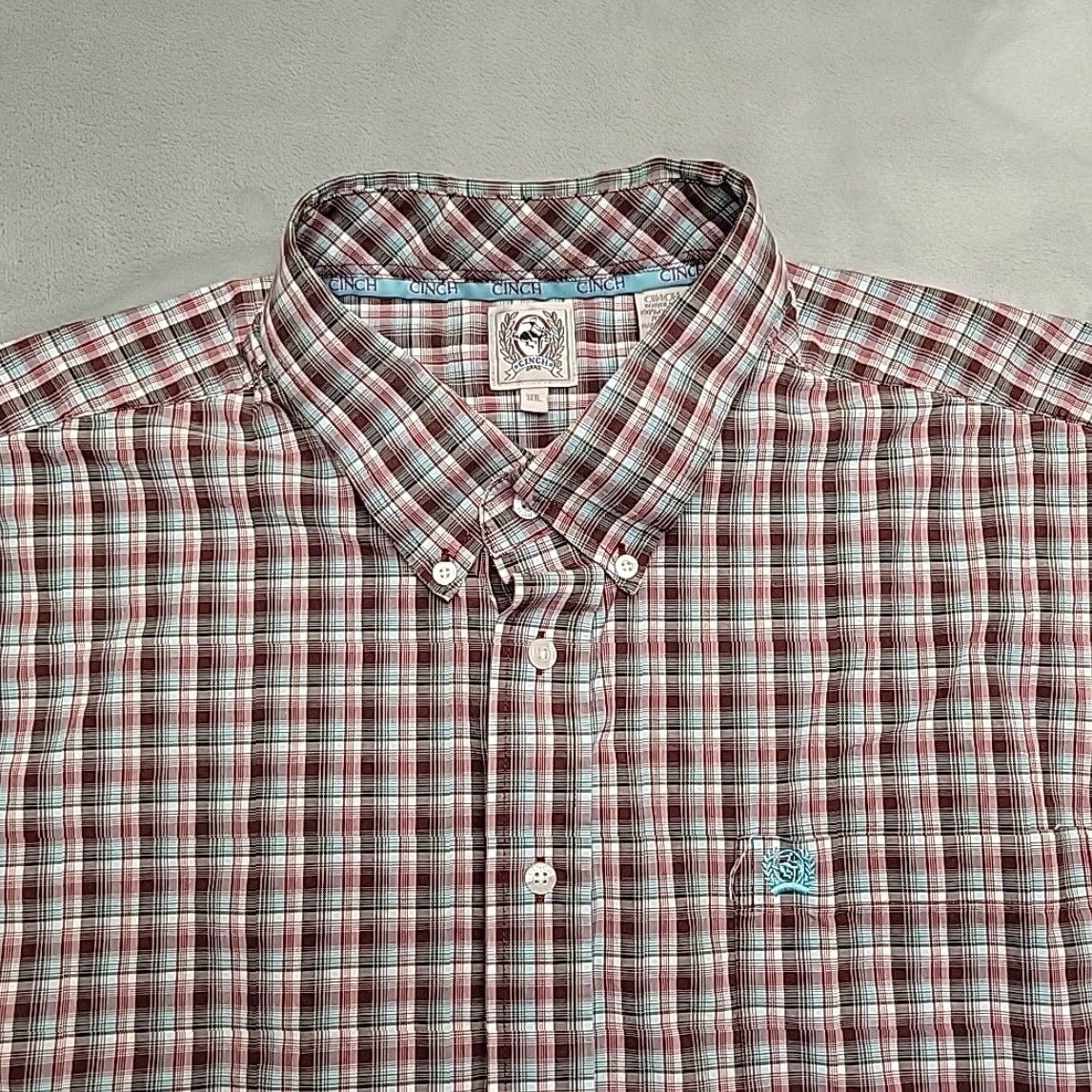 Vintage Cinch Shirt Mens XL Maroon Plaid Long Sleeve Button Western Cowboy Ranch Rodeo Shirt Size US XL / EU 56 / 4 - 3 Thumbnail
