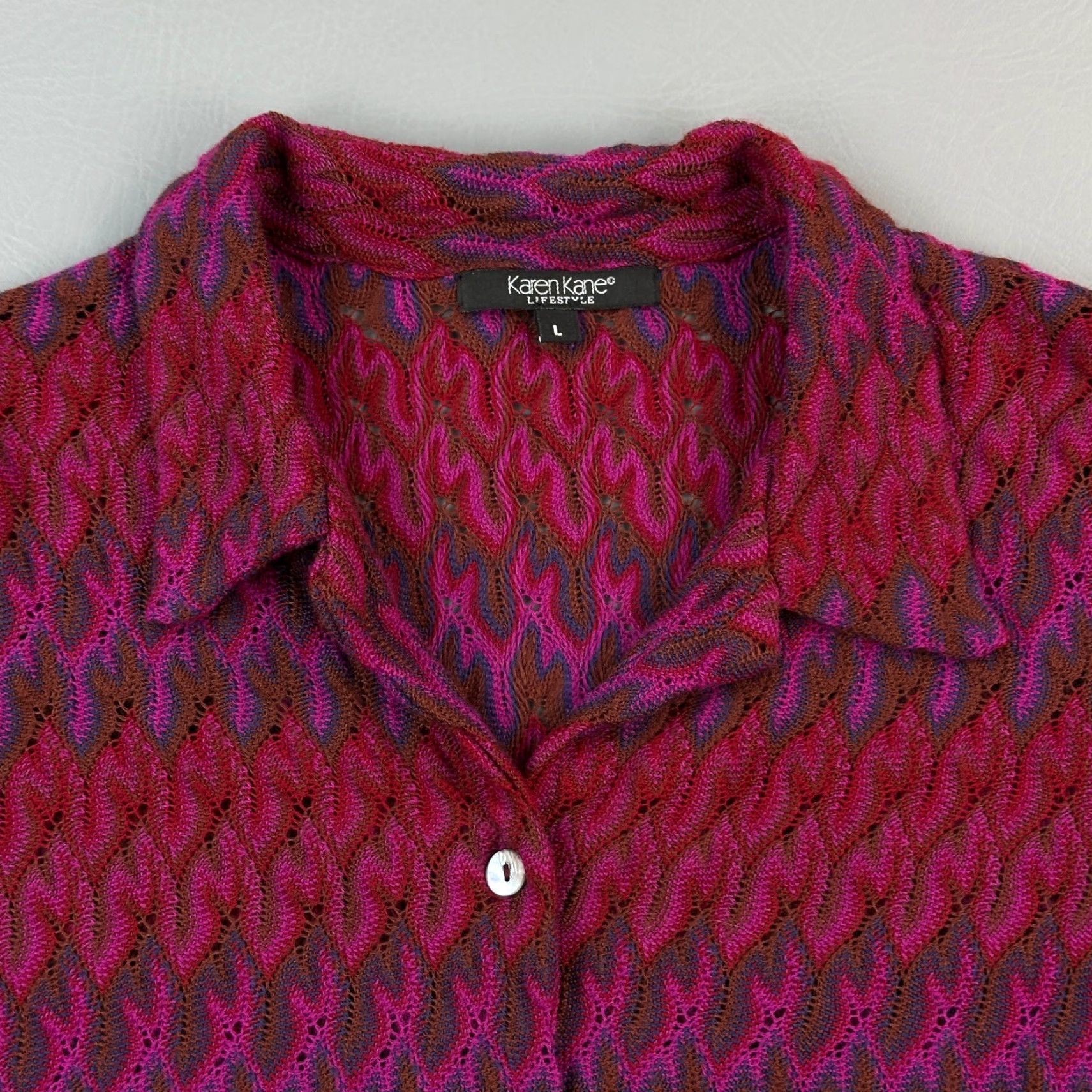 Vintage Karen Kane Cardigan Top Women's Large Zig Zag Open Knit Button Front Blouse Size L / US 10 / IT 46 - 4 Thumbnail