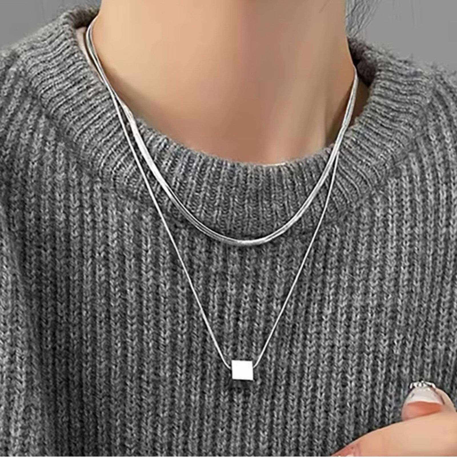 Other Minimalist Silver Double-layered Chain Necklace Women 18” Size ONE SIZE - 3 Thumbnail