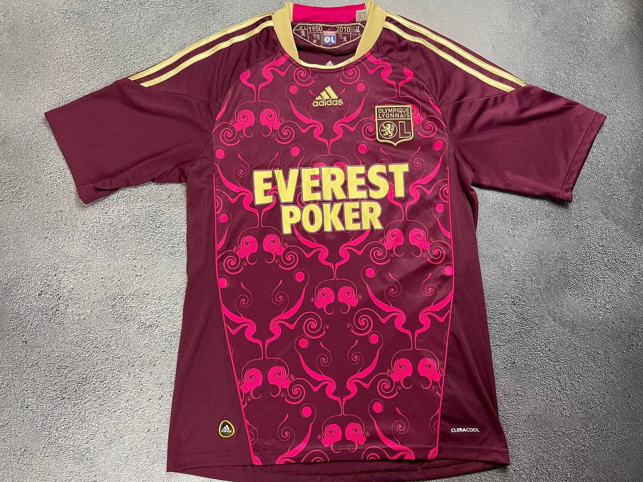 image of Adidas x Bloke Olympique Lyonnaise 2010 2011 Away Jersey in Reds, Men's (Size Medium)