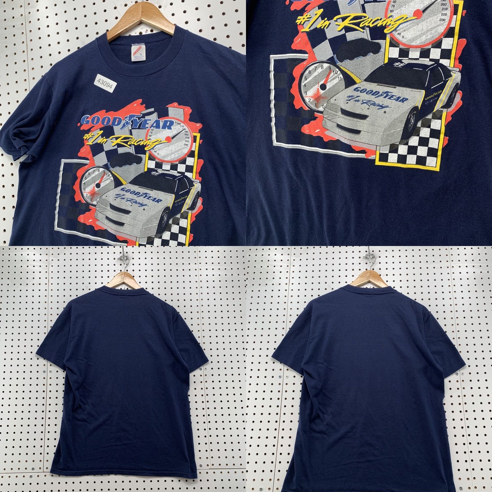 Jerzees VINTAGE Goodyear Racing Graphic Navy Shirt Mens L 80s 80s Shirt Cars Mens Large Navy Cotton T-Shirt Peformance Single Stitch Size US L / EU 52-54 / 3 - 8 Thumbnail