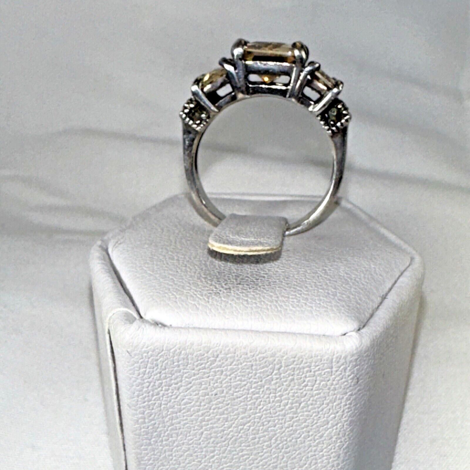 Sterling Silver 925 Vintage Sterling Silver Ring Size 5.75 with Yellow Stone Size ONE SIZE - 4 Thumbnail