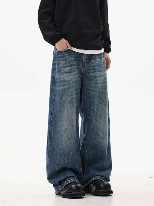 Japanese Brand × Jean Washed distressed whisker hip-hop wide-leg jeans Size US 32 / EU 48 - 3 Thumbnail
